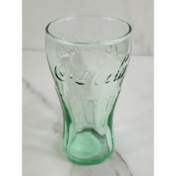 Coca Cola Coke Green Mini Glass 6.25 oz Drinking Glasses 4 1/4" Logo Embossed x2 - Picture 3 of 12